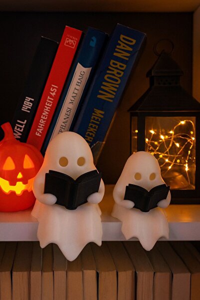 NOVATECH İNOVASYON KİTAP OKUYAN HAYALET Figürü 2’li Pilli Mum İle Kullanım Masaüstü Dekoru Halloween Dekoratif Figür
