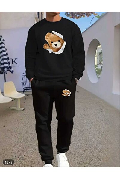 ORVIO Group Men's Ripped Effect Teddy Bear Printed Sweat Suit