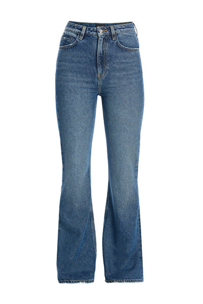 2be4a Kadın Dar Kesim Bol Paça Denim Pantolon