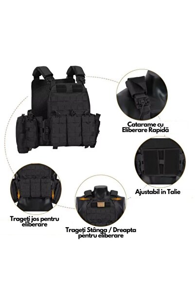 Hipolar Vesta Tactica cu Sistem de Eliberare Rapida, Negru, 1000D, Ajustabil,