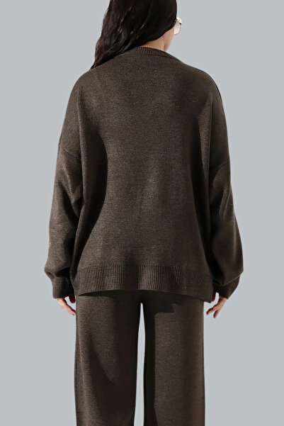 mefru Women's Sweater Trousers Rose Detailed Bottom Top Double Knitwear Set