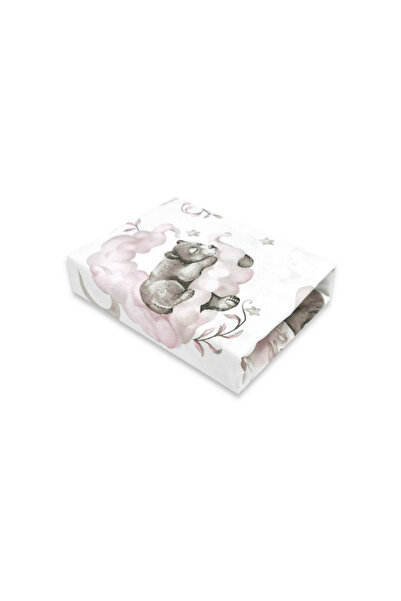 Qmini Cearceaf cu elastic, Qmini, Pentru patut 140X70 cm, Bumbac, Teddy Bear and Friends Pink