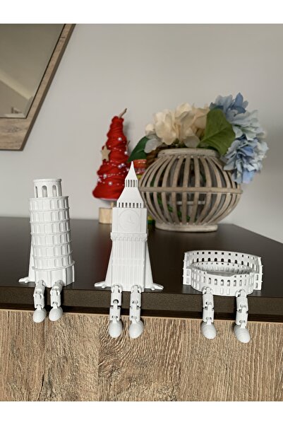 Root Made Dekoratif Eklemli Yapılar - Pisa Kulesi, Big Ben, Koleyzum 3lü Set Minimalist Ev Ofis Dekor