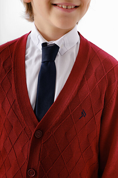 Doctor junior Boy's Diamond Patterned Buttoned Burgundy School Cardigan
