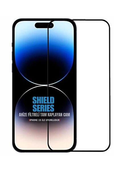 Evax (Shield Tam) iPhone 15 ile Uyumlu 6D Tam Kaplayan 9H Temperli ESD Anti-S...