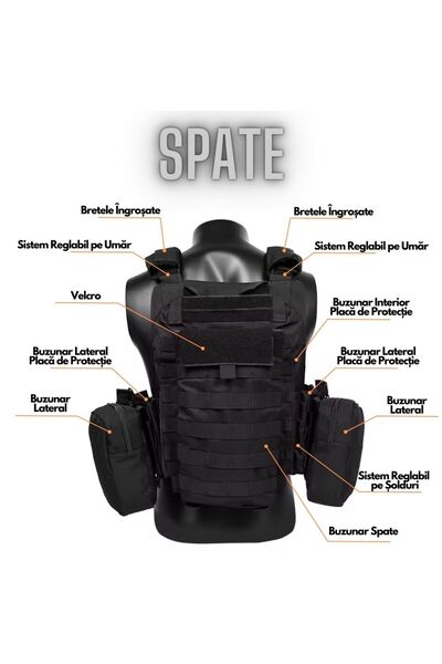 Hipolar Vesta Tactica cu Sistem de Eliberare Rapida, Negru, 1000D, Ajustabil,