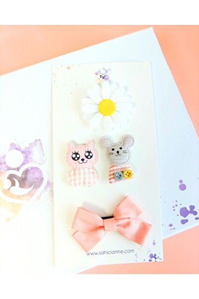 Sahici Anne Σετ 4 κούμπωματα μωρού με φιόγκο σομόν και χαμομήλι χωρίς μαλλιά ...