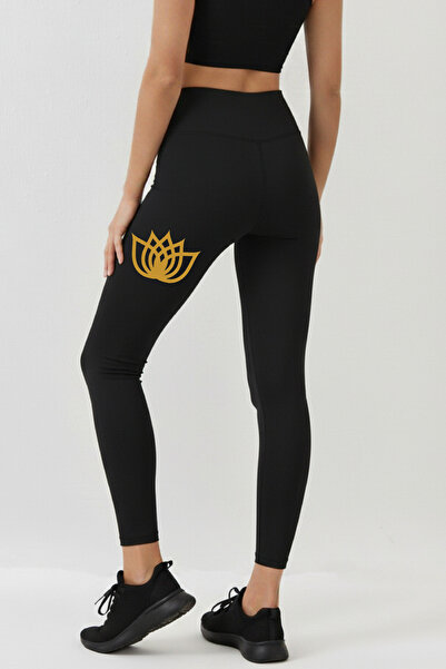 TWINTICKS سروال رياضي نسائي عالي الخصر بنقشة أوراق اللوتس - سروال رياضي مرن قابل للتنفس للياقة البدنية واليوجا