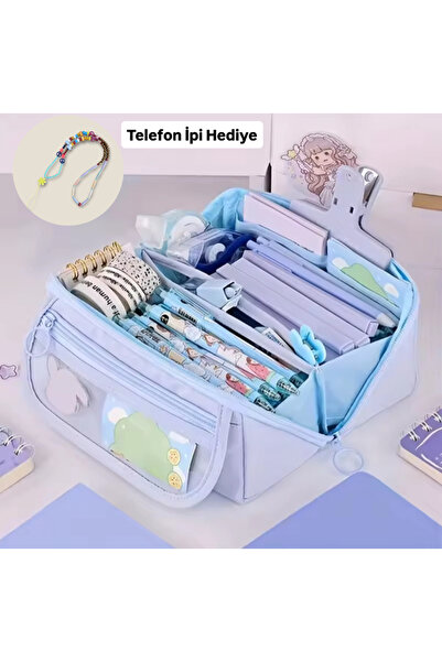 synshop Kawaii Синій колір Корейський багатосекційний великої місткості пенал для олівців Організатор для олівців Косметичка