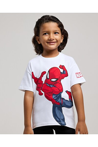R&B Spiderman Printed T-Shirt with Crew Neck and Short Sleeves