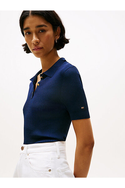 Tommy Hilfiger Women's Rib Button Slim Polo Neck Sweater
