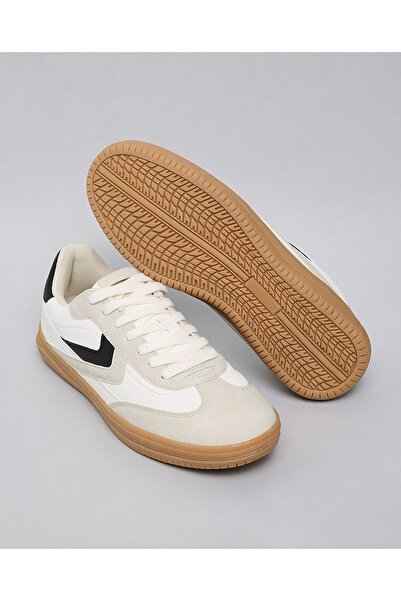 R&B White Women's Color Block Lace Up Sneakers