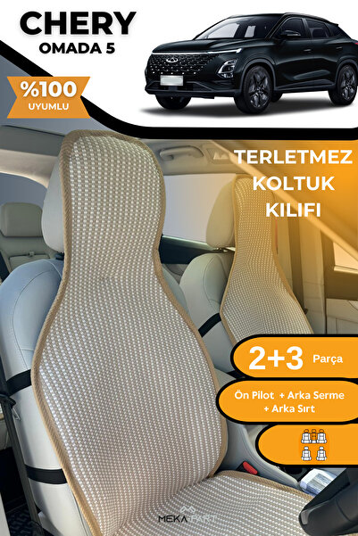 TREND Anti-Sweat Car Seat Protector Cover 100% Cotton 5-Piece Full Set Cream Chery Omada 5