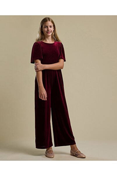 R&B Wine Girl's Solid Short Sleeves Jumpsuit