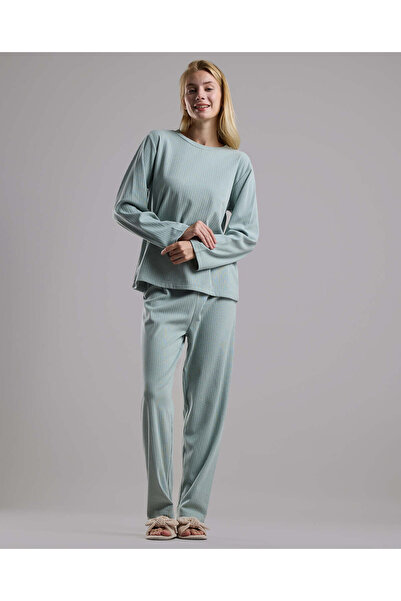 R&B Sage Women's Ribbed Long Sleeves Pyjama Set