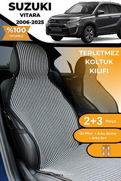 TREND Anti-Sweat Car Seat Protector Cover 100% Cotton 5-Piece Full Set Smoked White Suzuki Grand Vitara