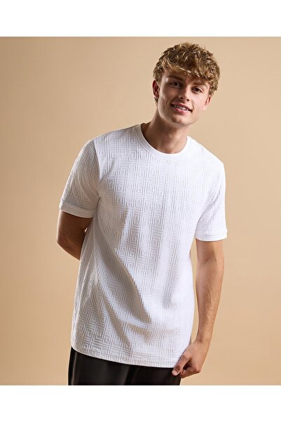 R&B Self Patterned T-Shirt with Crew Neck and Short Sleeves