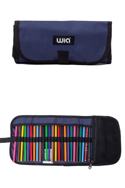 KAFF حافظة أقلام فنية متعددة الألوان باللون الأزرق الداكن من Wia مع 25 حجرة لفرش الأقلام -WKLK7001