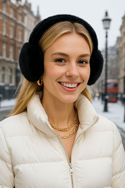 MARBERRY Căști de pluș cu textura moale, negre