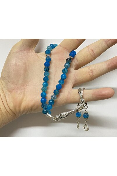 Lio20 Mărgele de rugăciune din agat albastru cu piatră naturală - Accesoriu zilnic Combinație de cadouri Bujiteri Tesbih
