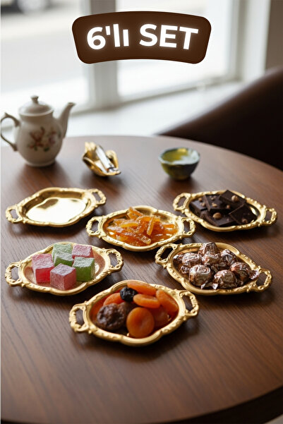 TR Turan Collection REYHAN Kulplu Minimal Kahve Yanı Oval Sunumluk Gold 6 lı ...