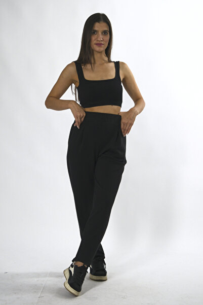 ABBRA Women's Elastic Waistband Pleated Sweatpants