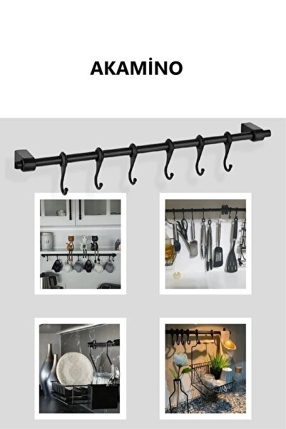 Silkyreal Siyah 6 Kancalı Çok Amaçlı Mutfak Banyo Havlu Kupa Fincan Kaşık Bez Askısı