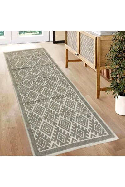 OEM Covor țesut din bumbac, 80x300 cm, gri, cod CB230