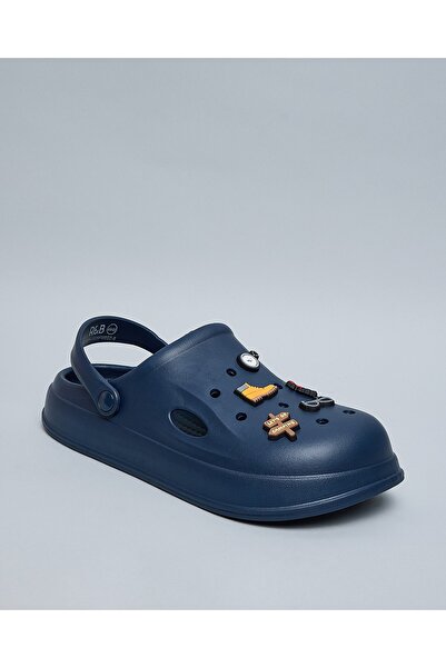 R&B Navy Blue Men's Charm Detail Slingback Clogs