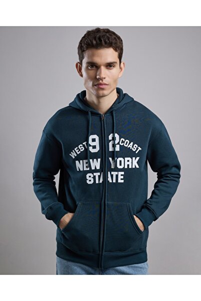 R&B Printed Hooded Jacket with Zipper Closure