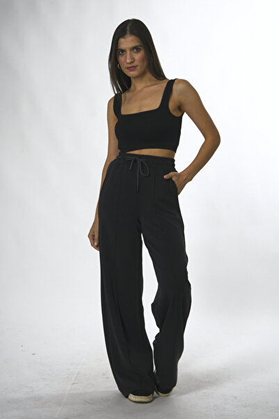 ABBRA Women's Elastic Waist Modal Pants with Stitching Detail on the Front