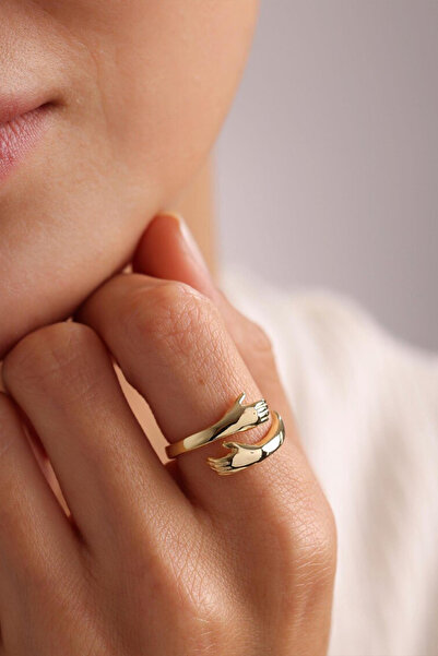 Sahira Jewelry Sarılan El Ayarlanabilir Ölçü 14K Altın Kaplama Kadın Yüzük