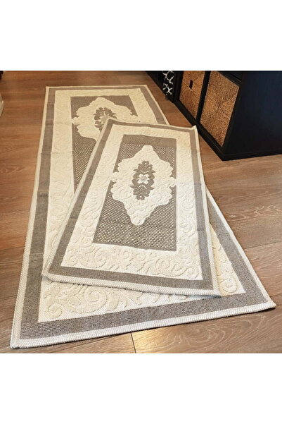 OEM Set de 2 covoare pentru dormitor, dimensiuni 55x85 cm + 80x200 cm, Cappuccino, cod CB229