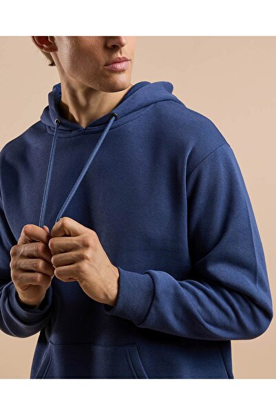 R&B Light Blue Men's Solid Hoodie with Long Sleeves