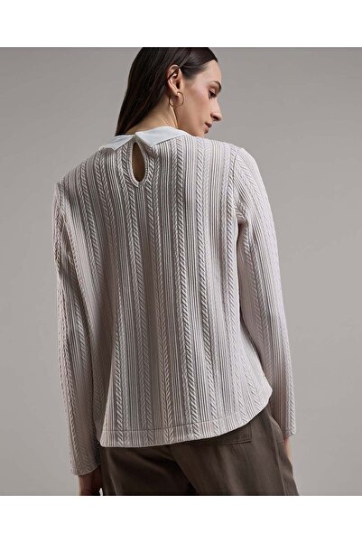 R&B بلوزة محبوكة بياقة قميص وأكمام طويلة