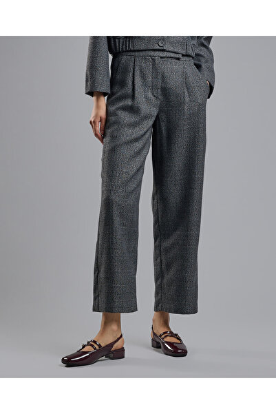 R&B Plaid Wide Leg Trousers with Button Closure