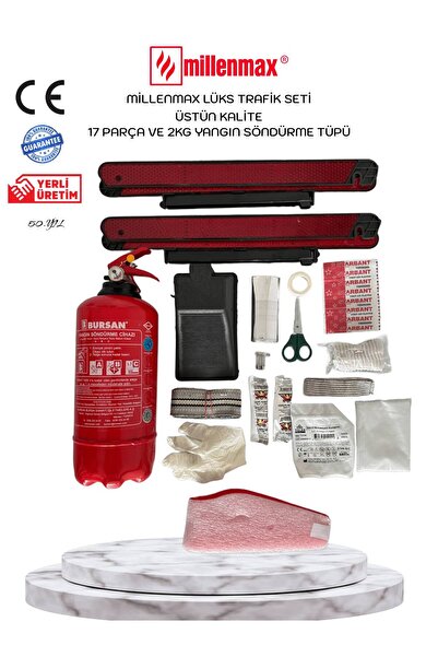 Millenmax Lüx Trafik ve İlk Yardım Seti - Muayene Uyumlu 2 KG Araç Yangın Tüpü