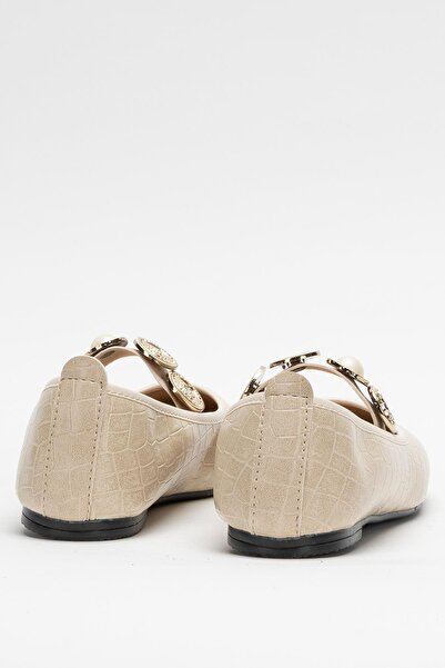 Liger Γυναικεία οβάλ μπαλαρίνα παπούτσια με λουράκια ΚΡΕΜ