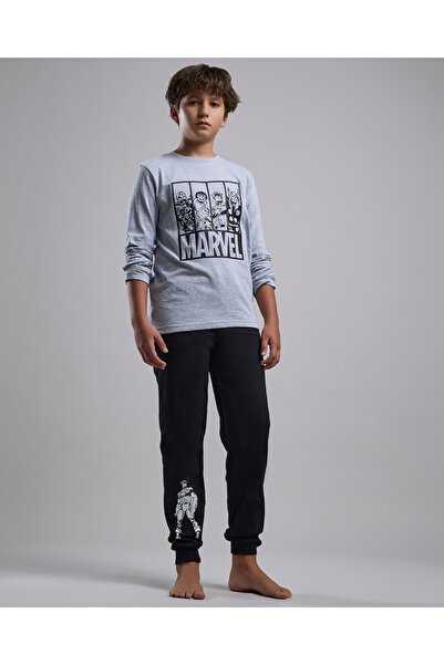 R&B Grey Melange Boy Marvel Print Pyjama Set