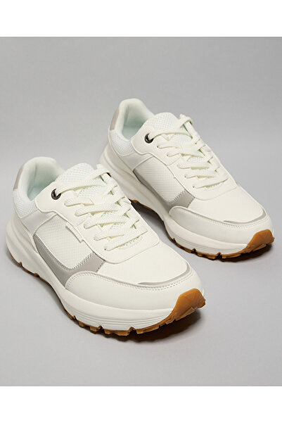 R&B White Men's Color Block Lace Up Sneakers