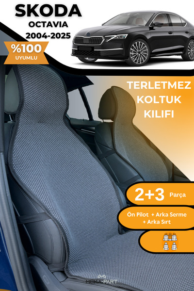 TREND Anti-Sweat Car Seat Protector Cover 100% Cotton 5-Piece Full Set Smoked for Skoda Octavia