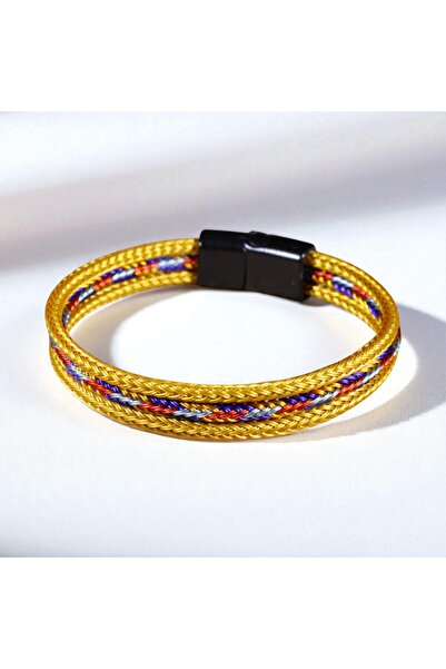 DEHNA Straw Steel Bracelet with Yellow Tone & Colorful Detail (3 Pieces)