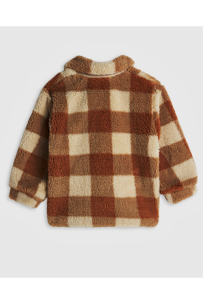 R&B Checked Sherpa Jacket with Button Closure