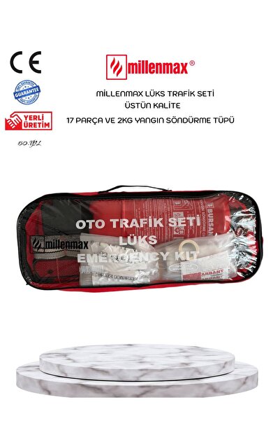 Millenmax Lüx Trafik ve İlk Yardım Seti - Muayene Uyumlu 2 KG Araç Yangın Tüpü