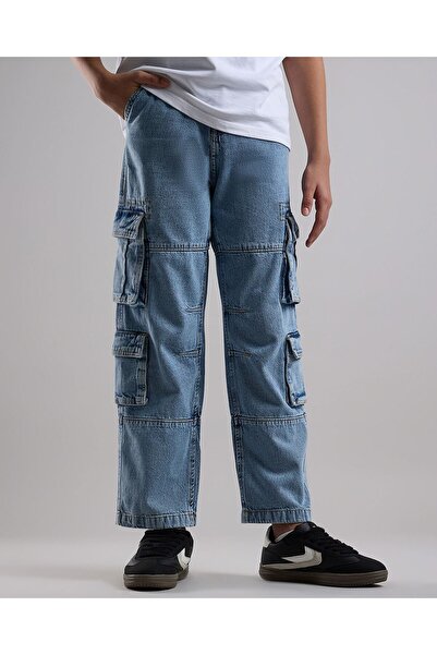 R&B Faded Cargo Jeans with Button Closure