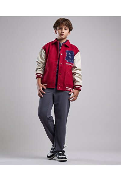 R&B Appliqued Varsity Jacket with Button Closure