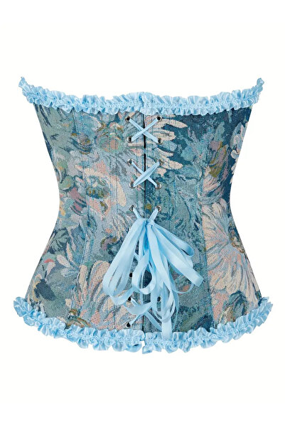 G&H UNDERWEAR Blue Patterned Vintage Gothic Corset