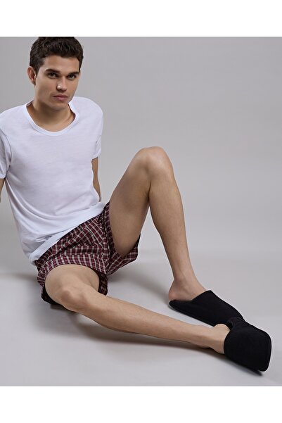 R&B Black Men's Ribbed Bedroom Slippers