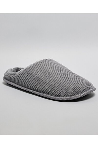 R&B Grey Men's Ribbed Bedroom Slippers