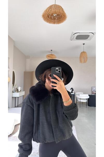 Buket Teke Jachetă premium din piele de oaie antracit cu fermoar